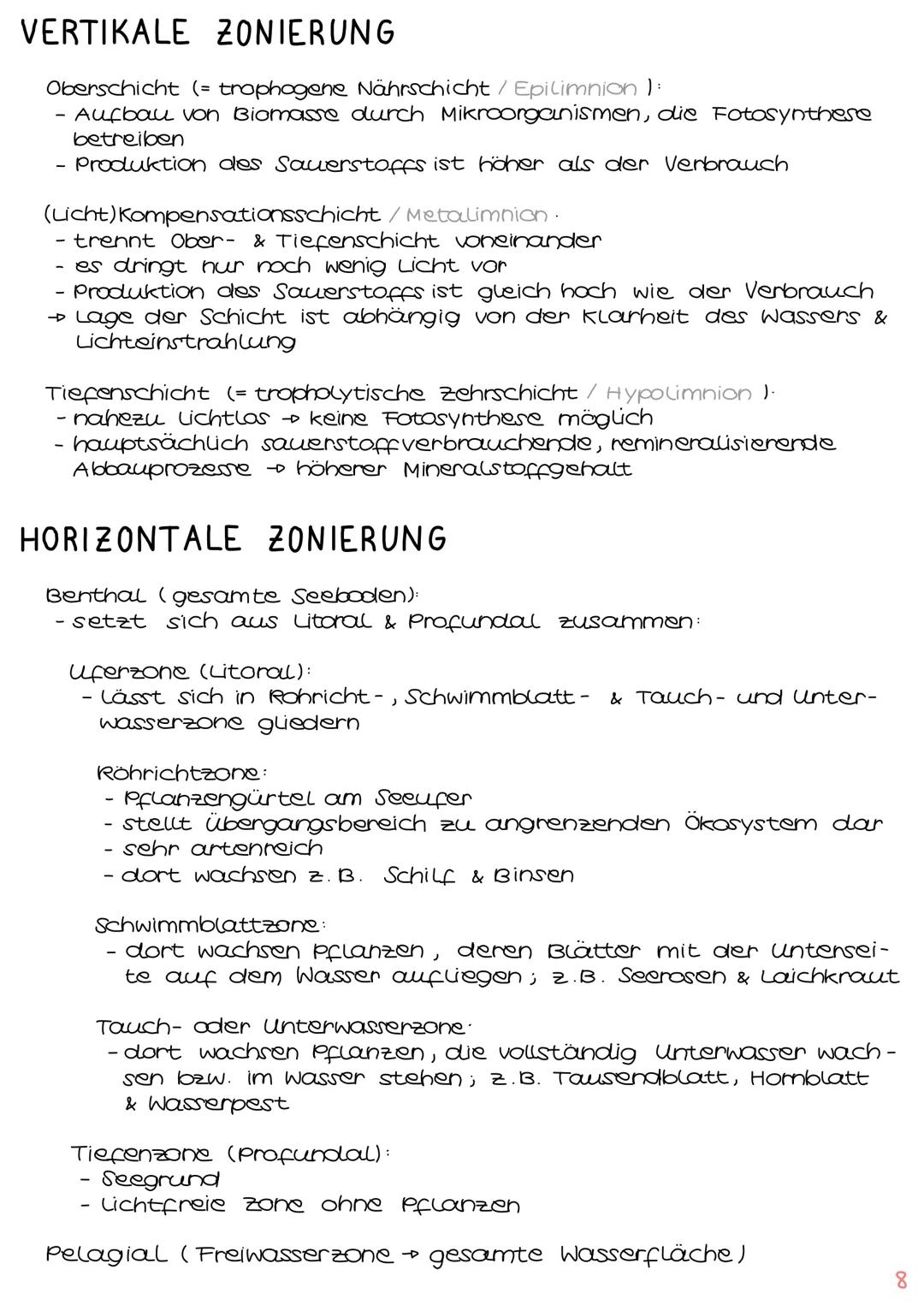 1. Grundbegriffe der Ökologie
→ Glossar | S. 1
→ ökologische Ebenen IS.2
ÖKOSYSTEM SEE
Klausur Ökologie
5.
2. biotische & abiotische Faktore