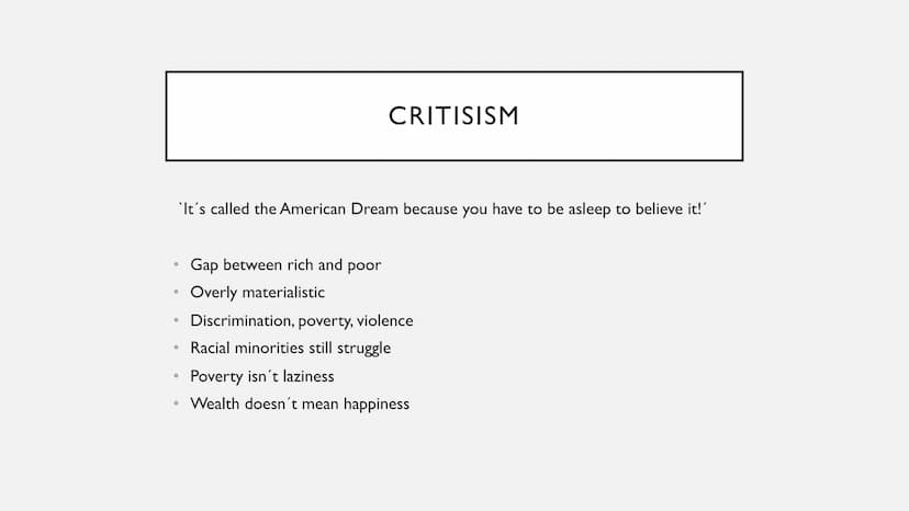 THE AMERICAN DREAM ●
`The American Dream'
American Values
History of the American Dream
Criticism
Examples
• Myth or Reality?
●
●
●
STRUCTUR