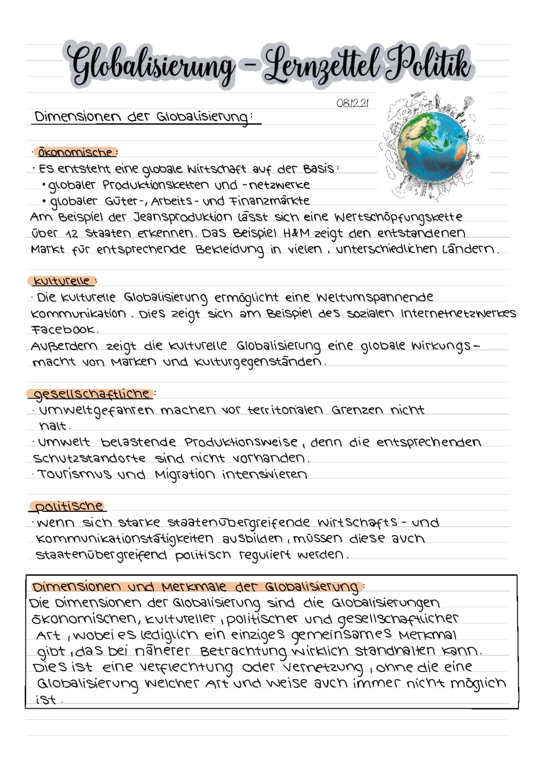Globalisierung Lernzettel Politik 