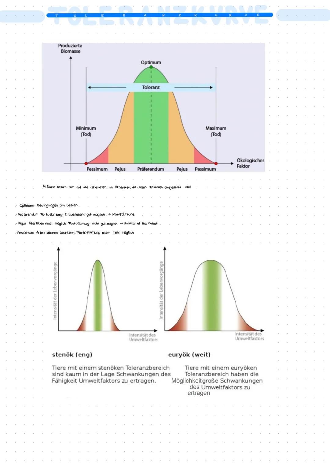 Produzierte
Biomasse

Optimum

Minimum
(Tod)
Toleranz
Maximum
(Tod)

Ökologischer
Faktor

Pessimum Pejus
Präferendum
Pejus Pessimum

Kurve b