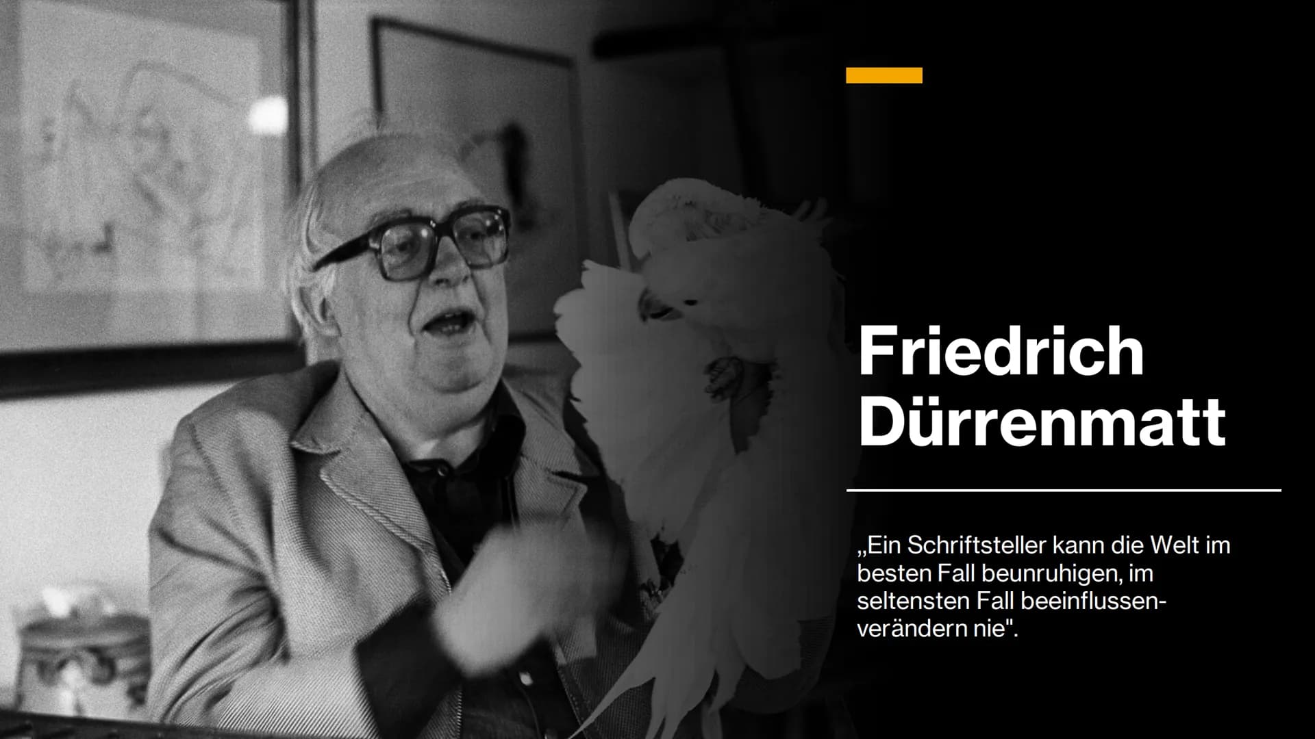 Friedrich
Dürrenmatt
,,Ein Schriftsteller kann die Welt im
besten Fall beunruhigen, im
seltensten Fall beeinflussen-
verändern nie". Inhalts