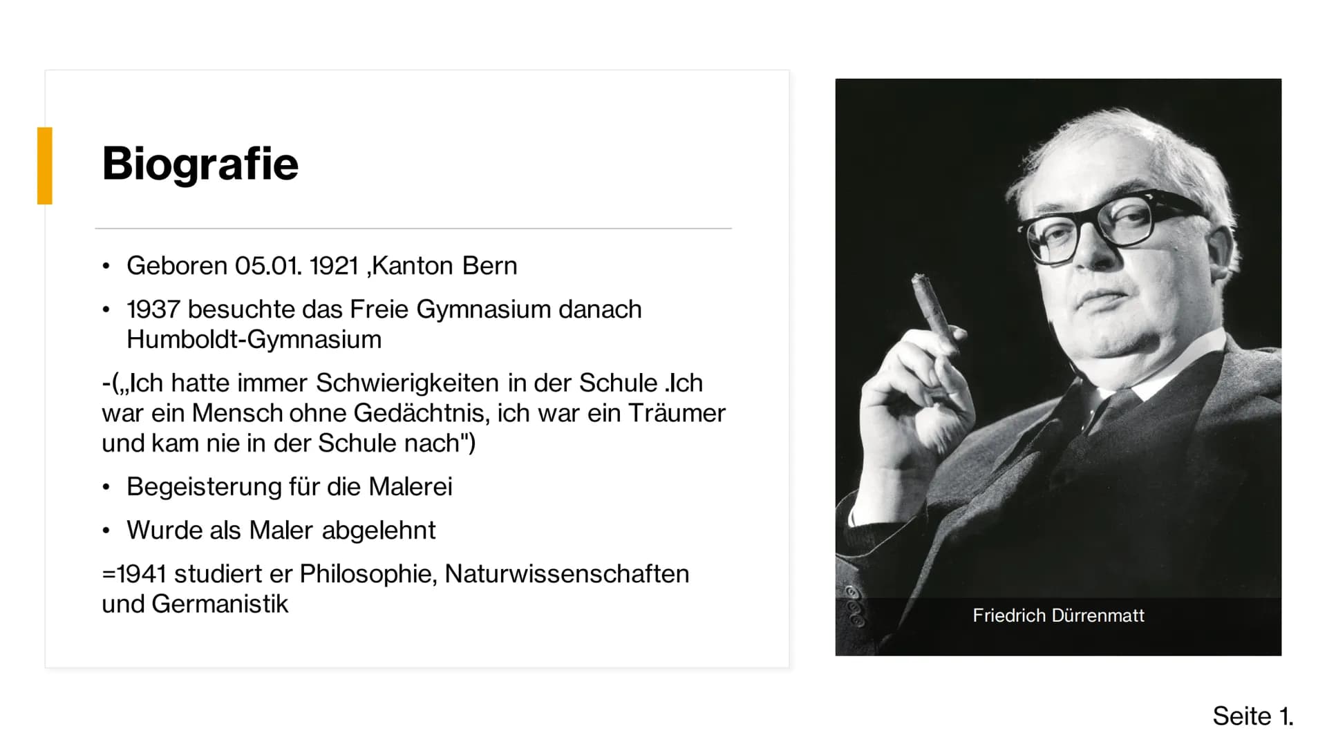 Friedrich
Dürrenmatt
,,Ein Schriftsteller kann die Welt im
besten Fall beunruhigen, im
seltensten Fall beeinflussen-
verändern nie". Inhalts