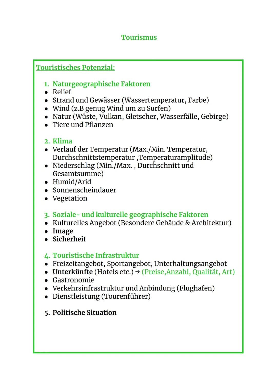 Touristisches Potenzial:
Tourismus
1. Naturgeographische Faktoren
. Relief
• Strand und Gewässer (Wassertemperatur, Farbe)
• Wind (z.B genug