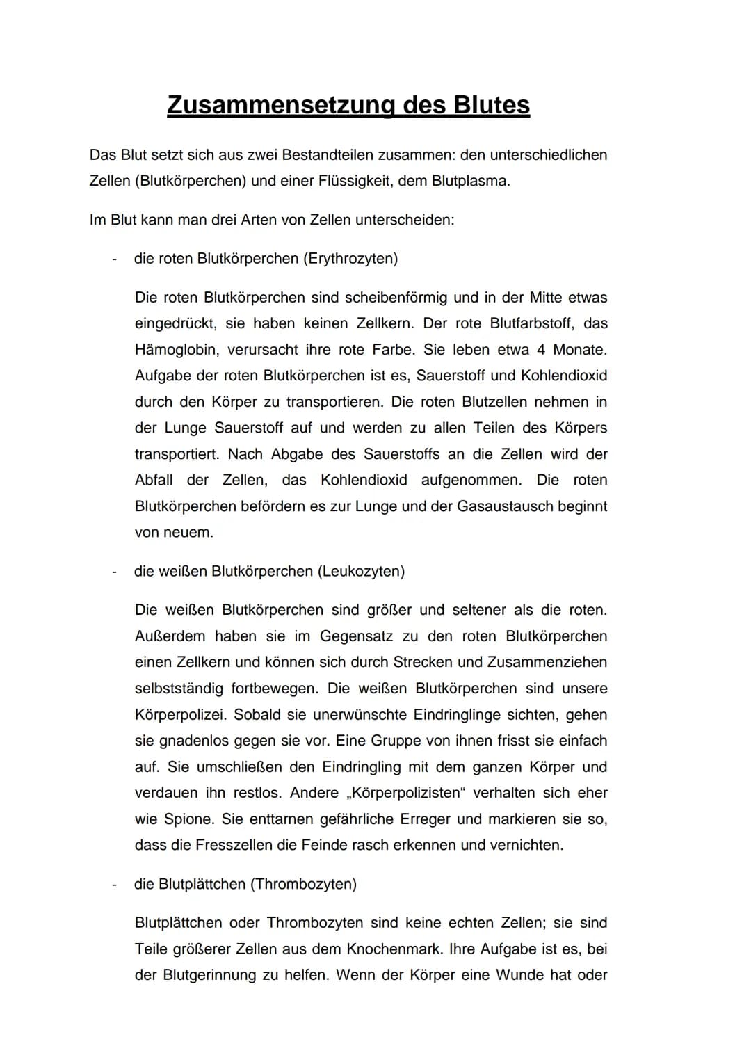 Erythrozyt
Das Blut
Leukozyt
https://www.erythrozyten.net/blut.php
Thrombozyt Inhaltsverzeichnis:
Woher kommt das Blut?
Aufgaben des Blutes
