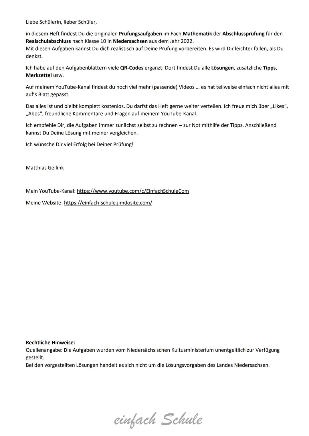 Trainingsheft
Abschlussprüfung
mittlerer Schulabschluss
Realschulabschluss
Mathematik
- Band 2 -
einfach Schule
...damit kannst Du rechnen!

