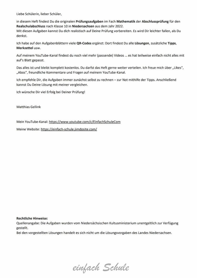 Trainingsheft
Abschlussprüfung
mittlerer Schulabschluss
Realschulabschluss
Mathematik
- Band 2 -
einfach Schule
...damit kannst Du rechnen!
