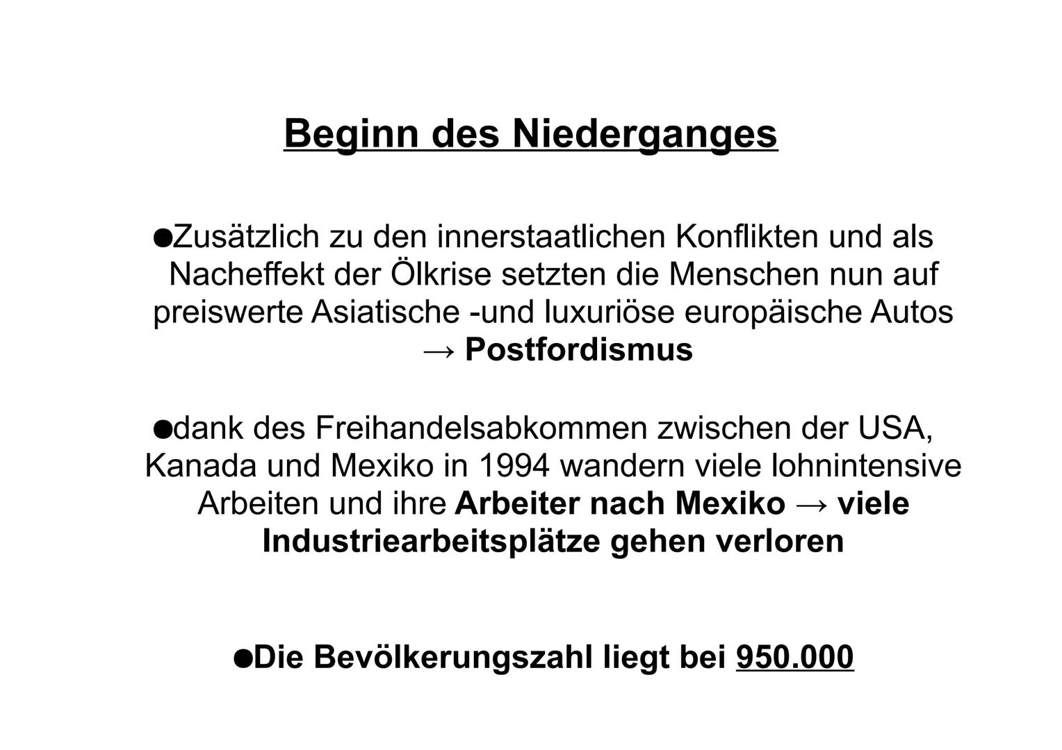 Motor City Detroit
oder eher
Shrinking City Detroit? 1. Entstehung einer Auto-Manufaktur Stadt
2. Fordismus und Postfordismus
3.
4.
5.
Glied