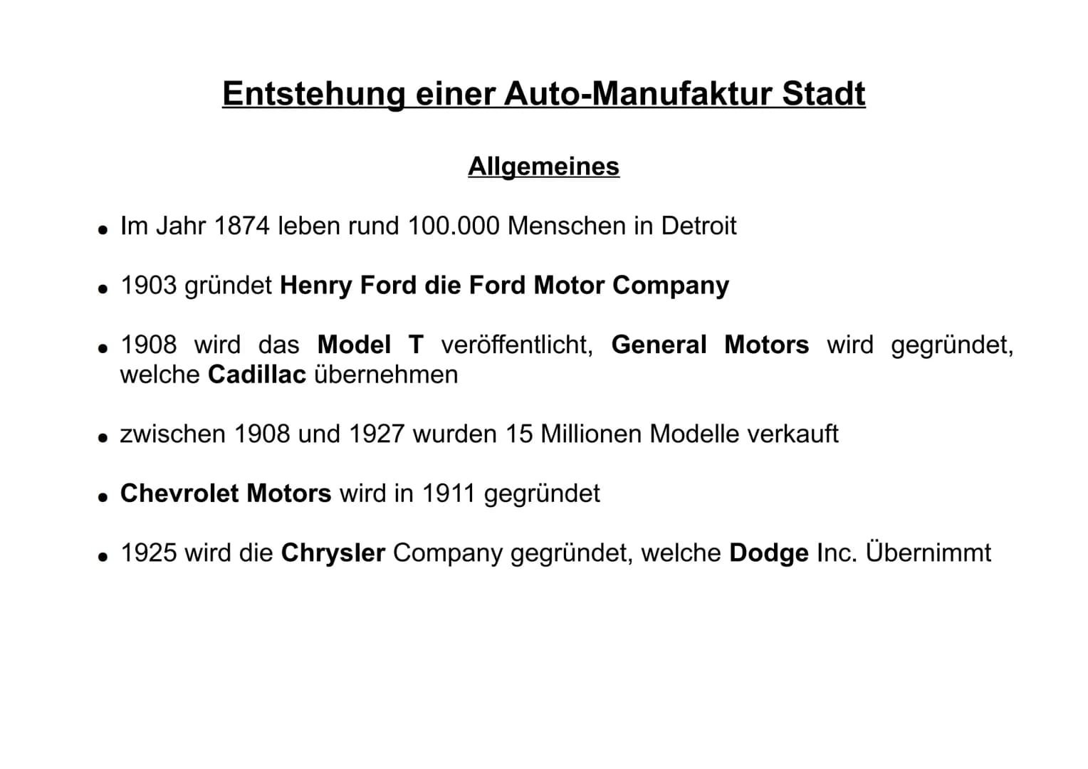 Motor City Detroit
oder eher
Shrinking City Detroit? 1. Entstehung einer Auto-Manufaktur Stadt
2. Fordismus und Postfordismus
3.
4.
5.
Glied