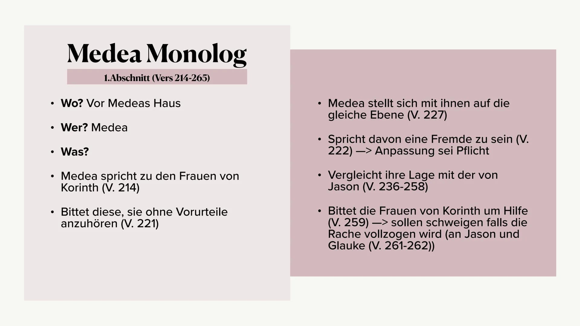 Szeneninterpretation
1.Aufzug
Medea Monolog &
Medea - Kreon Dialog
Valeria R. & Marsie P. 1.Einordnung der Szene
2.Monolog - 1.Abschnitt
2.1