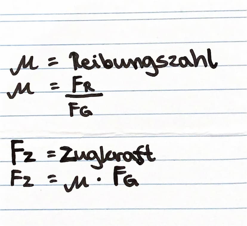 Wie Rechnet man was aus?
FR = Reibungskraft
FR = μ· FN
FG = Gewichtskraft.
FG = m. g
FN = Normalkraft
FN = mog M = Reibungszahl
M
FR
FG
F₂ =