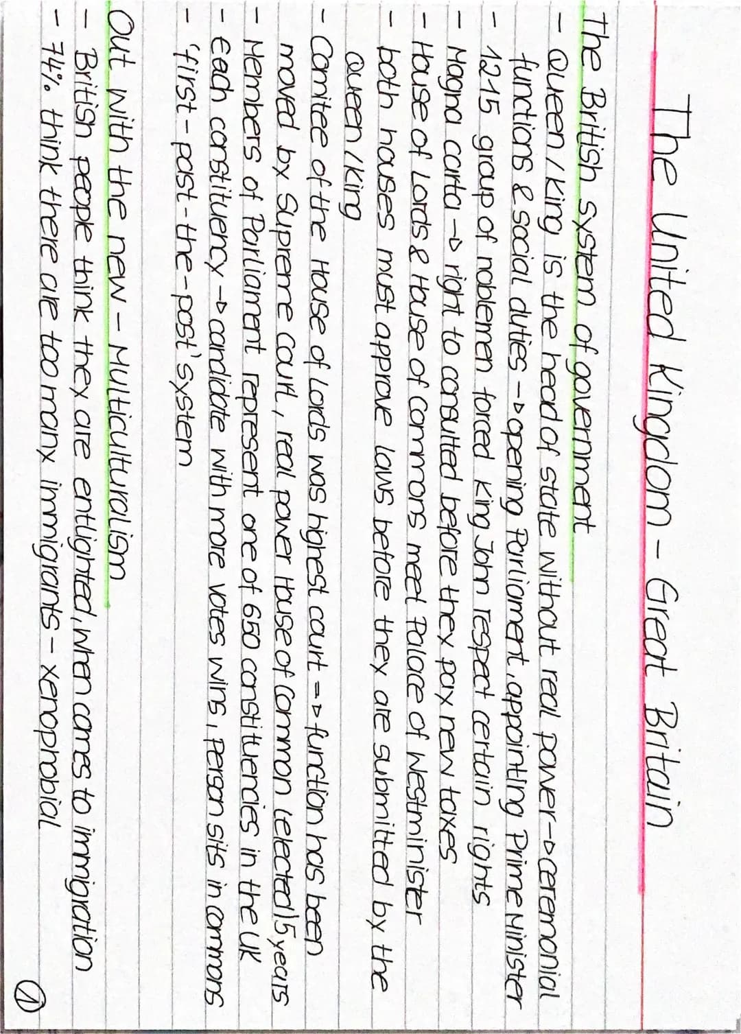 The British system of government
- Queen/King is the head of state without real power-ceremonial
functions & Social duties-opening Parliamen