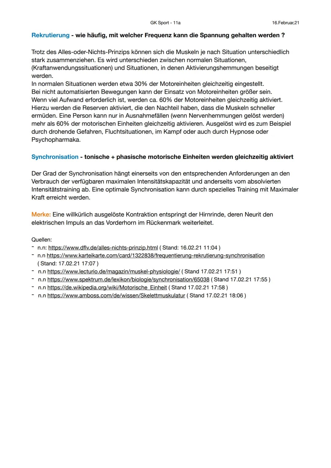 GK Sport - 11a
Aktiver Bewegungsapparat - Motorische Einheit
2. Motorische Einheit
16.Februar,21
"Die motorische Einheit ist für das Zustand