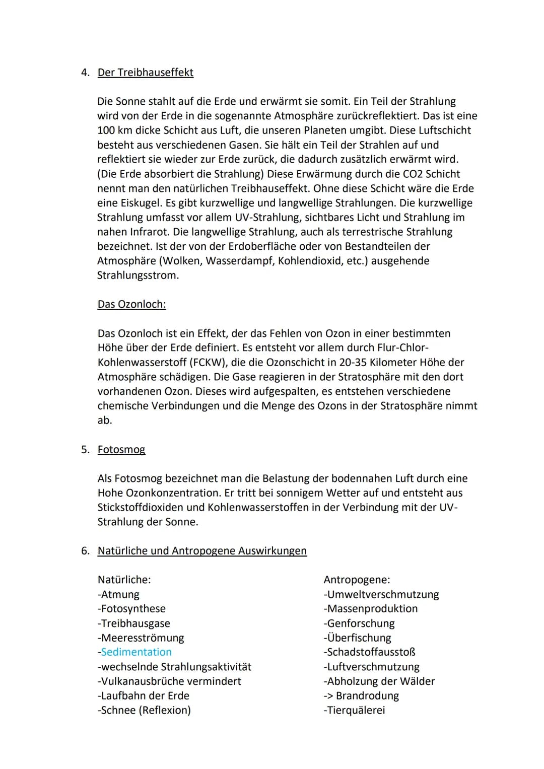 Geo Klausur
1. Auswirkungen des Klimawandels
Globale Auswirkungen:
-Das arktische Meereis schmilzt.
-Die Albedo sinkt, durch das fehlende Me