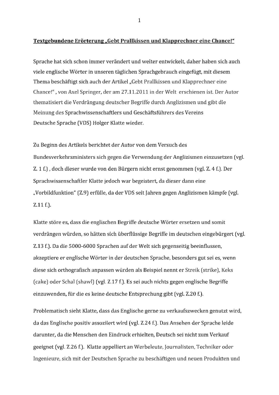 Textanalyse: „Anglizismen in der deutschen Sprache – Pro und Contra“