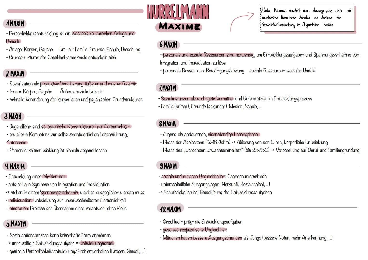 KLAUSUR NR.3 -HURRELMANN
1.) Jugendphase und ihre Eigenschaften
2) Entwicklungsaufgaben
3) Risikowege
4) 10 Maxime
5) Pädagogische Konsequen