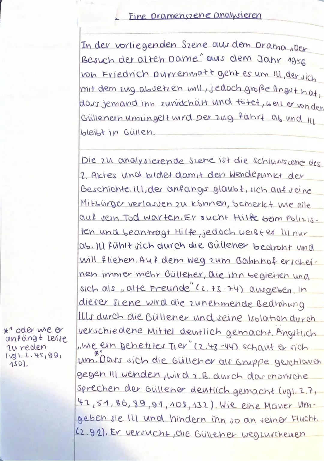 *1 oder me er
anfängt leise
zu reden
lvgl. 2.45,99,
130).
Eine pramenszene analysieren
In der vorliegenden Szene aus dem Drama Der
Besuch de