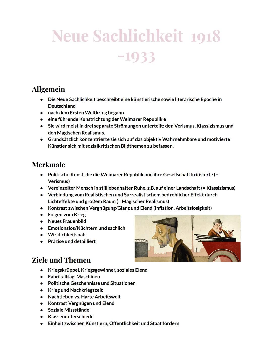 # Neue Sachlichkeit 1918

-1933

## Allgemein

- Die Neue Sachlichkeit beschreibt eine künstlerische sowie literarische Epoche in
Deutschlan