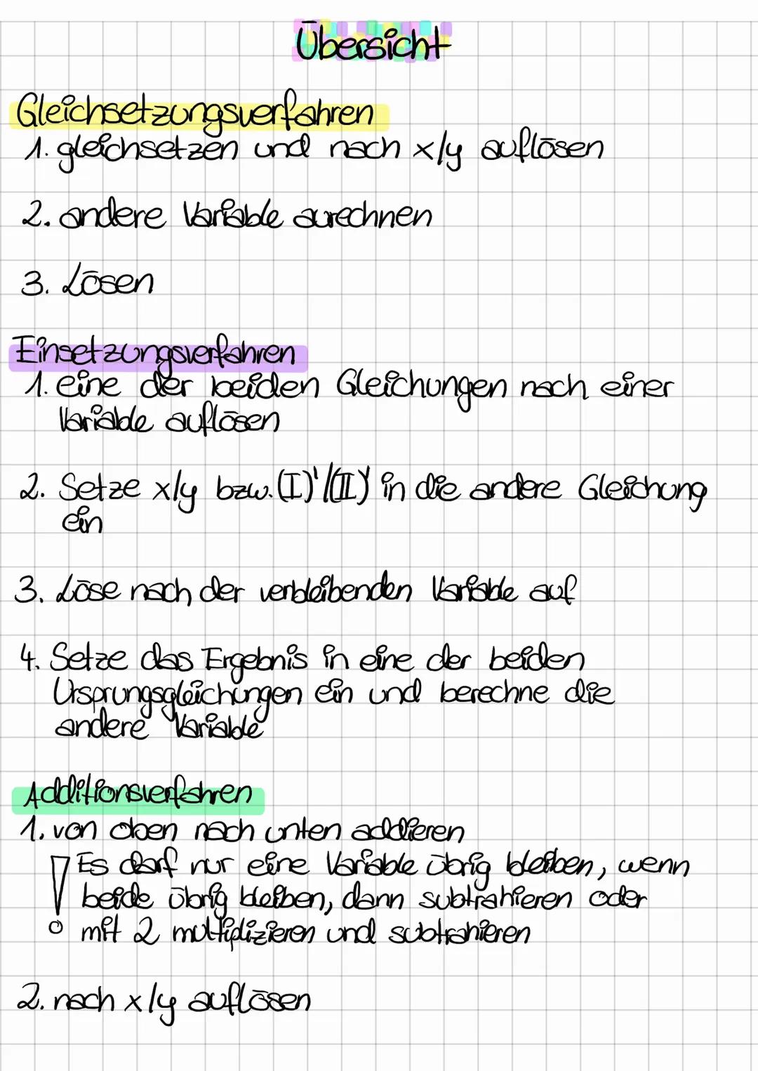 Lineare Gleichungssysteme

Beispiel:

zwei Unbekannte: x: Alter der Mädchen
y: Alter von Dominik

(I) 2x+y=43
}
2 Unbekannte; 2 Gleichungen

