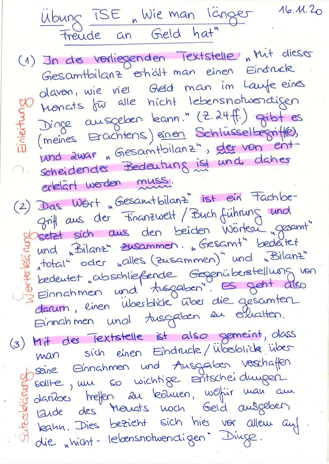 mind. 80 Wörter
Textstellen erläuterung (=TSE)
Fast jeder Text enthält Stellen, die sich nicht
von selbst erschließen. Der
Leses ist also
ge