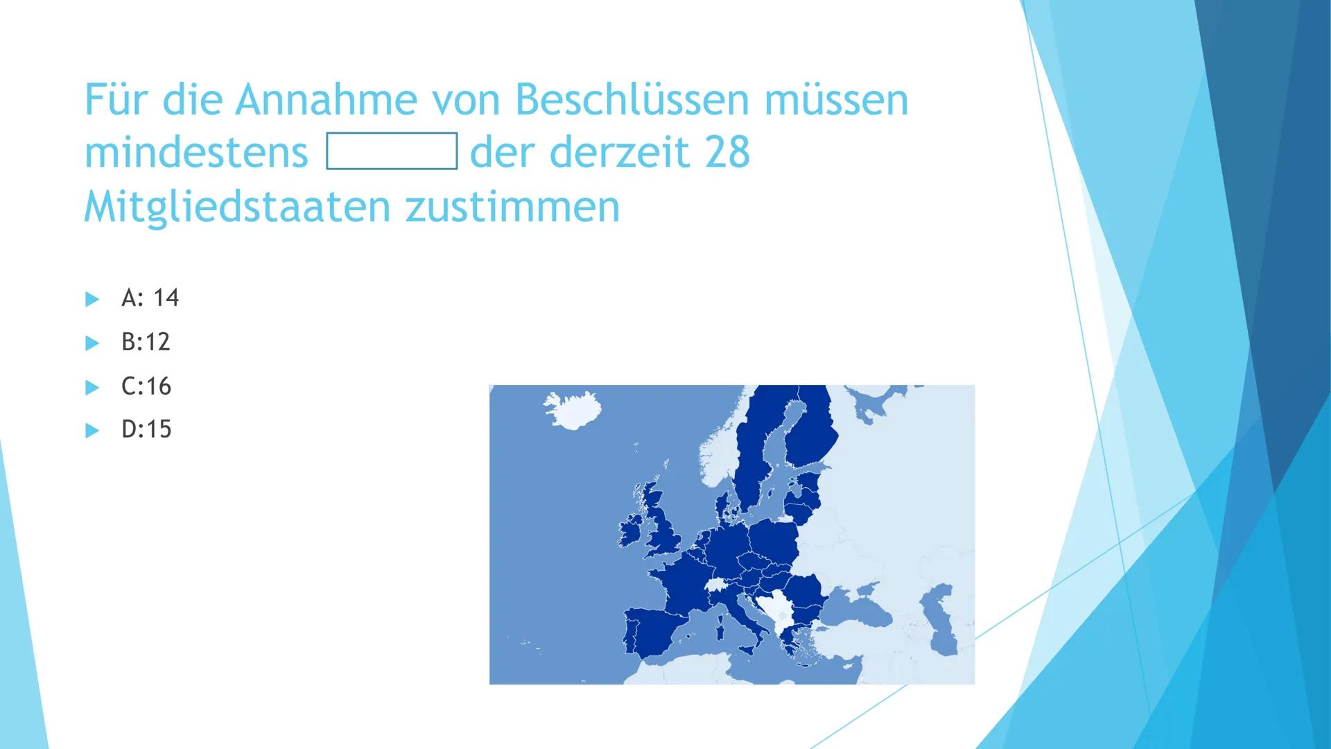 Der Rat der EU
Ministerrat Definition
Zusammen mit dem europäischen
Parlament ist der Rat der Europäischen
Union das Hauptbeschlussorgan der