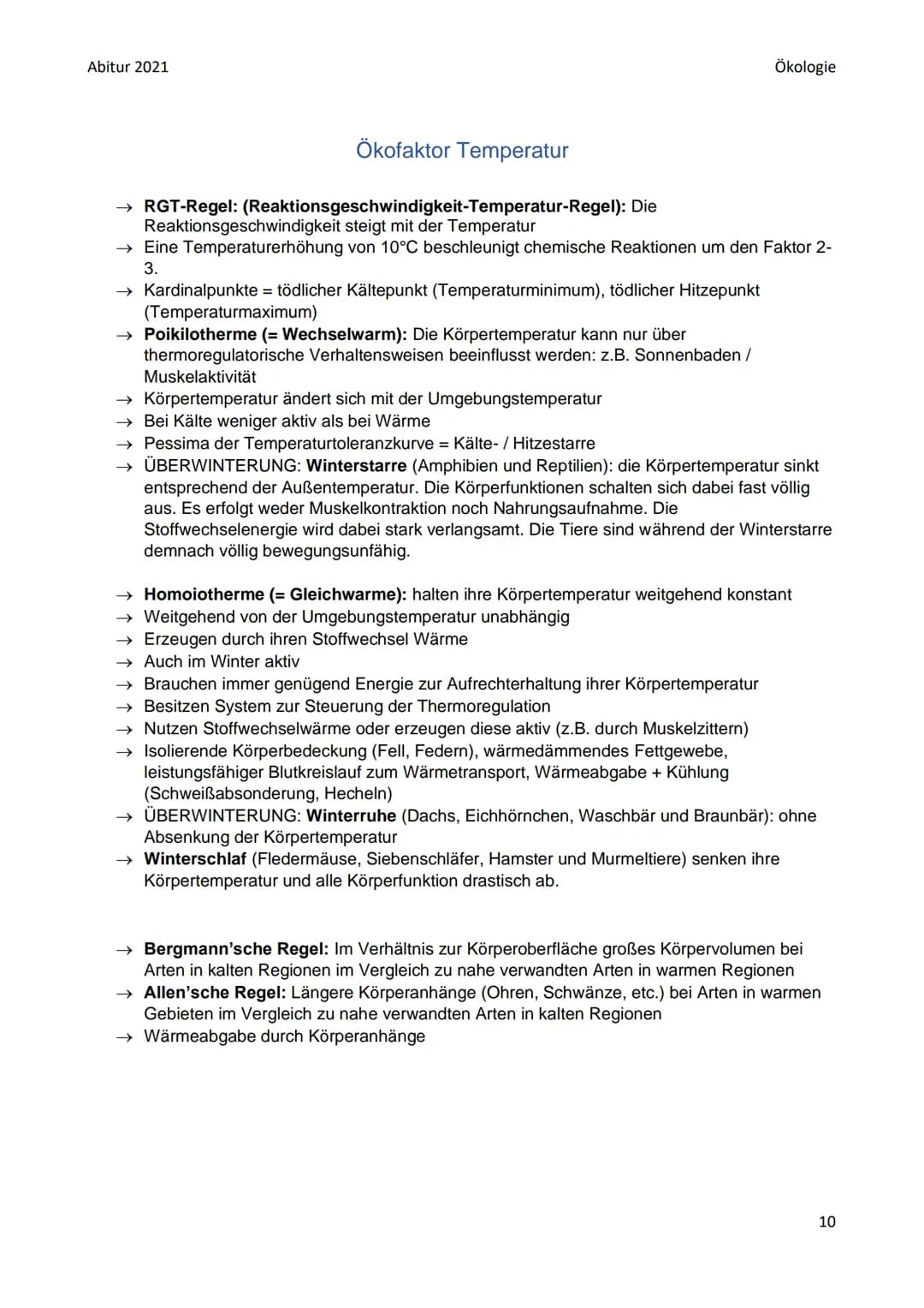 Abitur 2021
●
●
●
Biotop: bestimmter Lebensraum mit bestimmten Gegebenheiten: bestimmte abiotische
Faktoren (Klima, Wasser, Bodenbeschaffenh