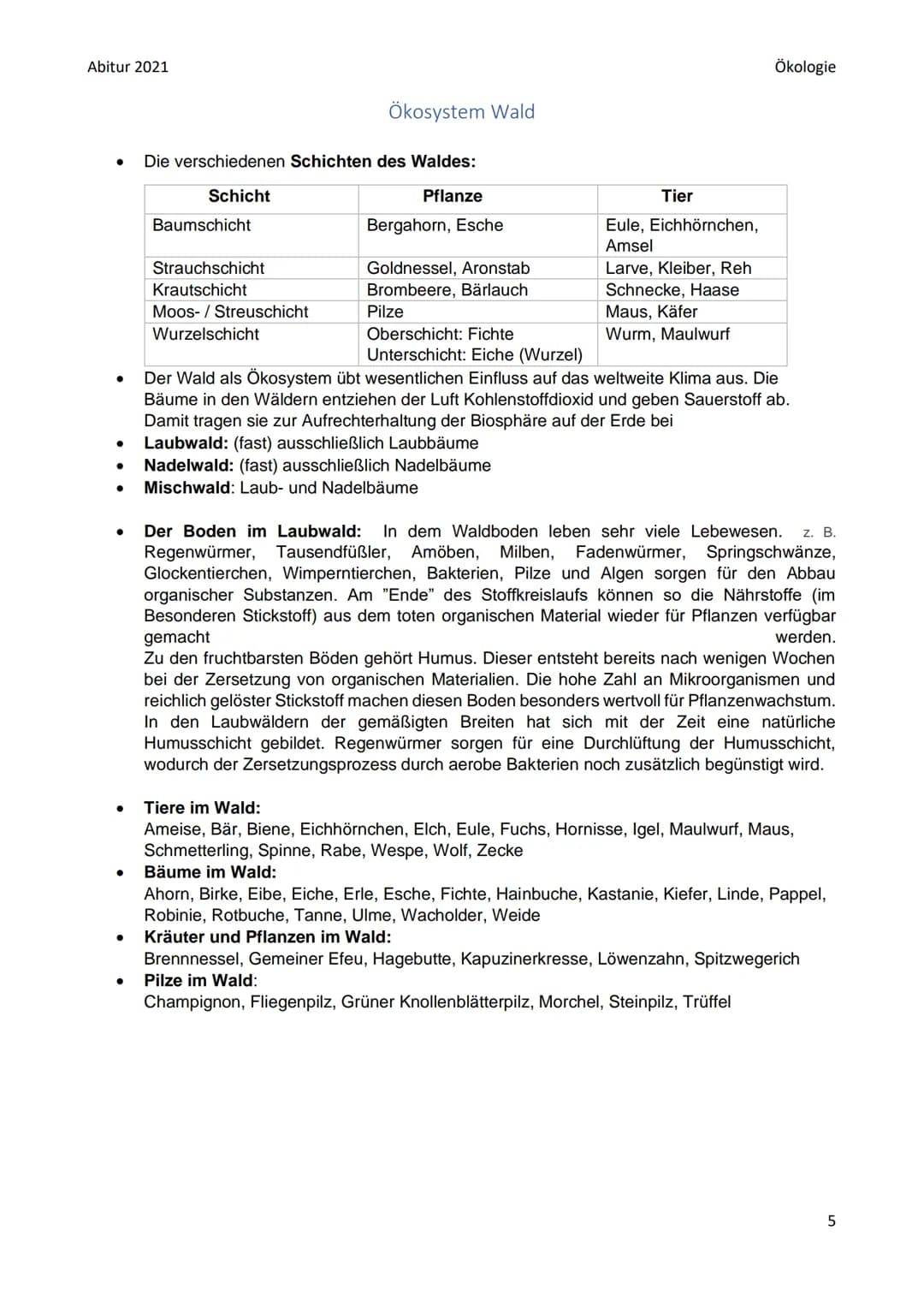 Abitur 2021
●
●
●
Biotop: bestimmter Lebensraum mit bestimmten Gegebenheiten: bestimmte abiotische
Faktoren (Klima, Wasser, Bodenbeschaffenh