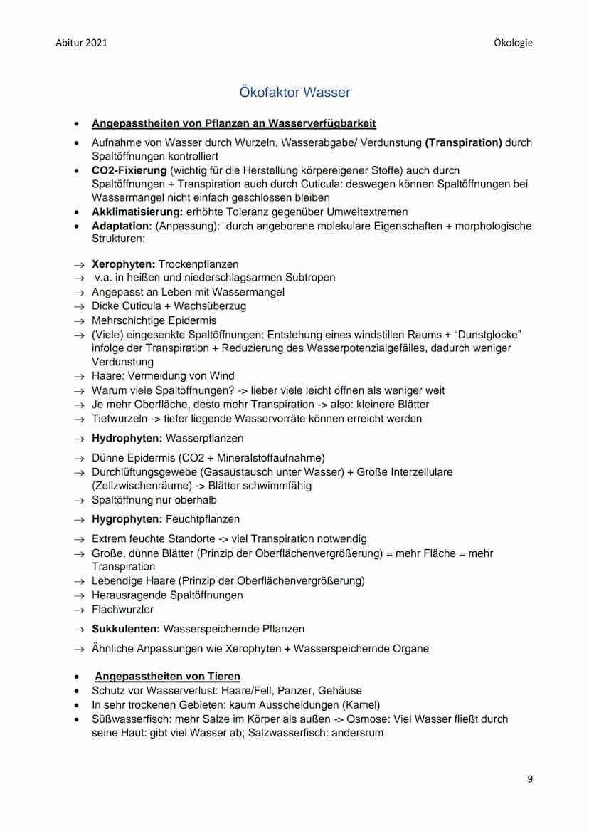 Abitur 2021
●
●
●
Biotop: bestimmter Lebensraum mit bestimmten Gegebenheiten: bestimmte abiotische
Faktoren (Klima, Wasser, Bodenbeschaffenh