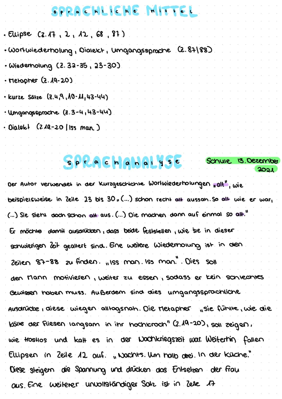  Schule
Dienstag, 7. Dezember
Textsortenbestimmung zur kurzgeschichte "Das Brot"
Bei dem Text handelt es sich um eine Kurzgeschichte da der
