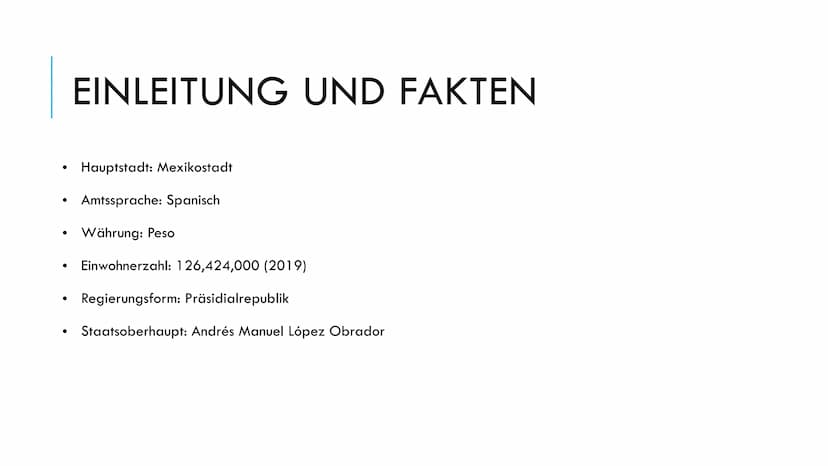 Mexiko
1) Einleitung und Fakten
Hauptstadt:
Amtssprache:
Währung:
Einwohnerzahl:
Regierungsform:
Staatsoberhaupt:
Mexikostadt
Spanisch
Peso
