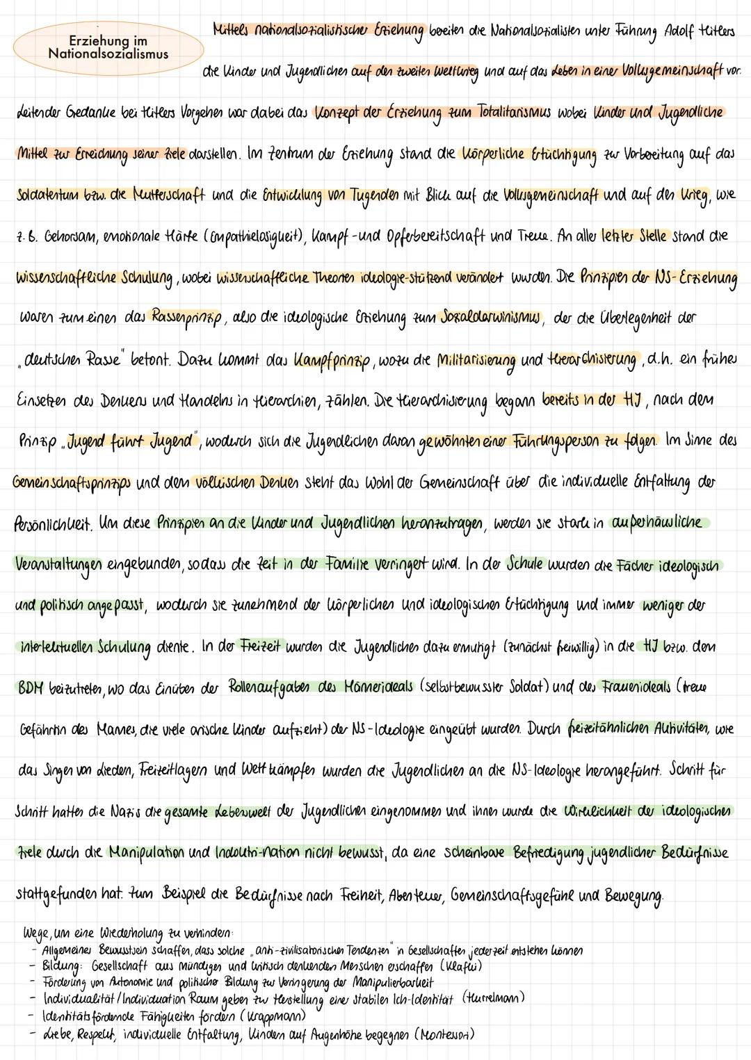 # Erziehung im
Nationalsozialismus

-NS-Ideologie

*   Gründung u. Aufrechterhaltung einer Vollige meinschaft

    →Staat & NSDAP leger Grun