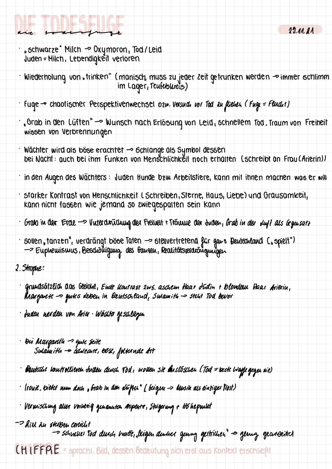 DIE TODESFUGE
مه
Schwarze Milch →
Juden = Milch, Lebendigkeit verloren
Oxymoron, Tod/Leid
29.11.21
• Wiederholung von . trinken" (manisch, m