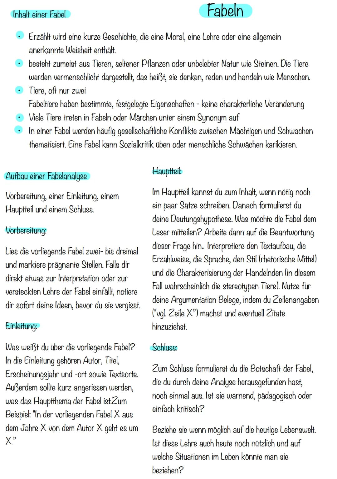 Fabeln
Erzählt wird eine kurze Geschichte, eine Moral, eine Lehre oder eine allgemein
anerkannte Weisheit enthält.
besteht zumeist aus Tiere