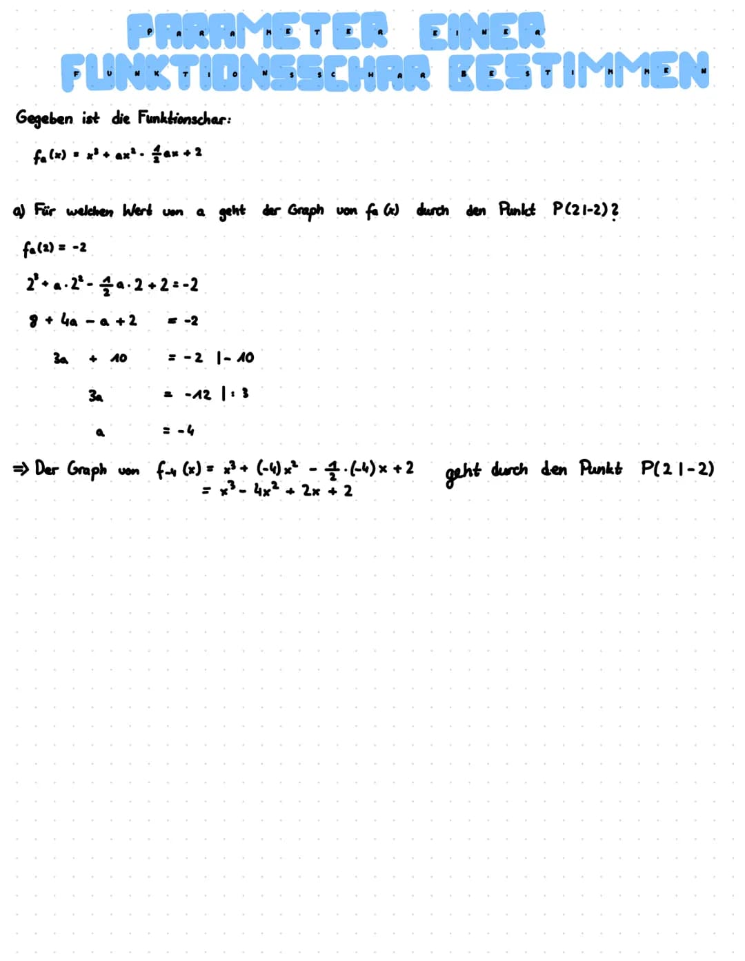 WAS IST EINE FUNKTIONSSCHRA
Eine Funktionsschar ist eine Funktion mit einem Parameter k (oder a, b, c usw...).
Sie entsteht, wenn man für Pa