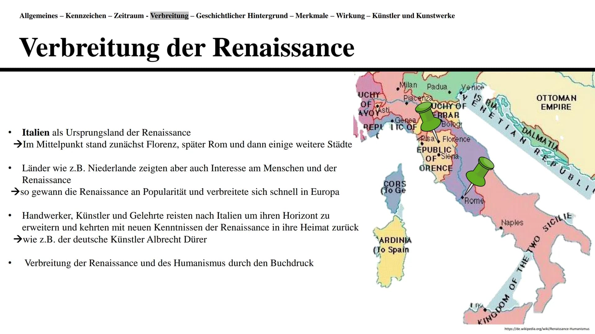 Renaissance
Eine Präsentation von Gleranda Altu Gliederung
●
●
Definition der Renaissance und Allgemeines
Kennzeichen
●
Zeitraum
Verbreitung