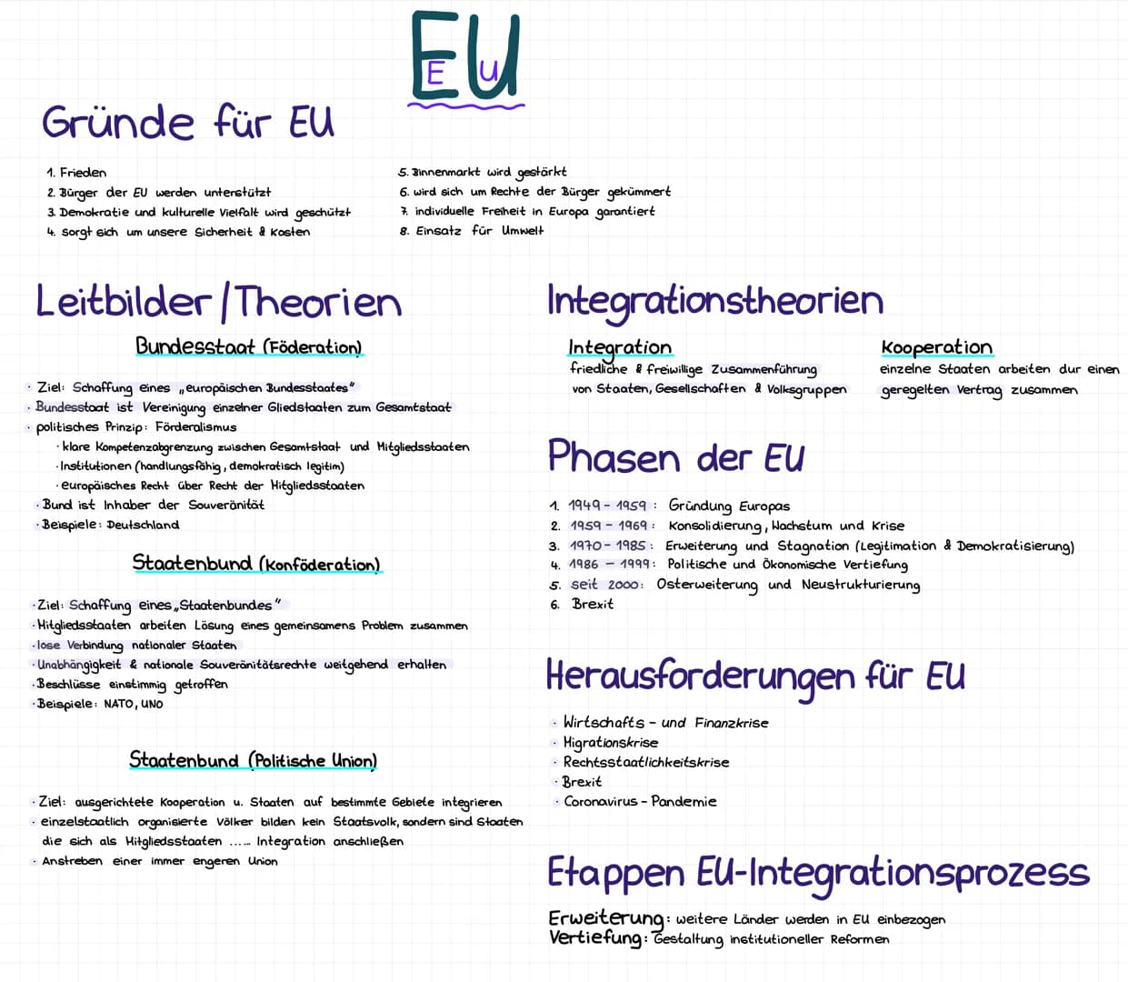 Gründe für EU
1. Frieden
2. Bürger der EU werden unterstützt
3. Demokratie und kulturelle Vielfalt wird geschützt
4. Sorgt sich um unsere Si