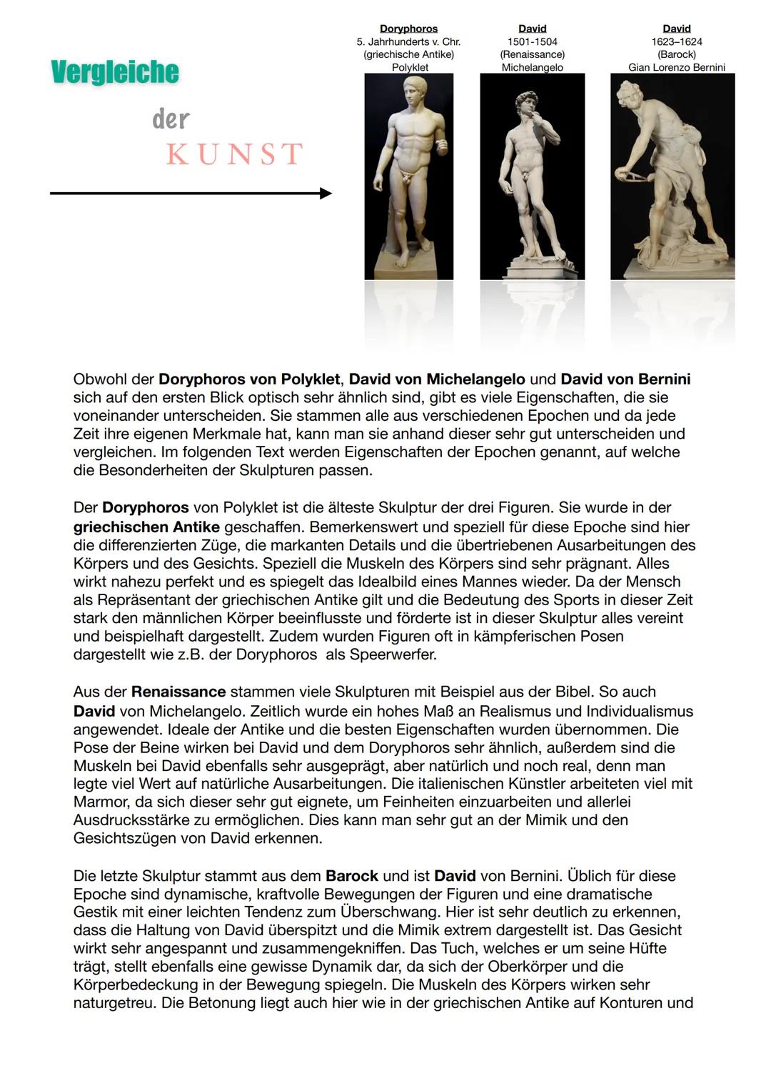 Vergleiche
der
KUNST

Doryphoros
5. Jahrhunderts v. Chr.
(griechische Antike)
Polyklet

David
1501-1504
(Renaissance)
Michelangelo

David
16