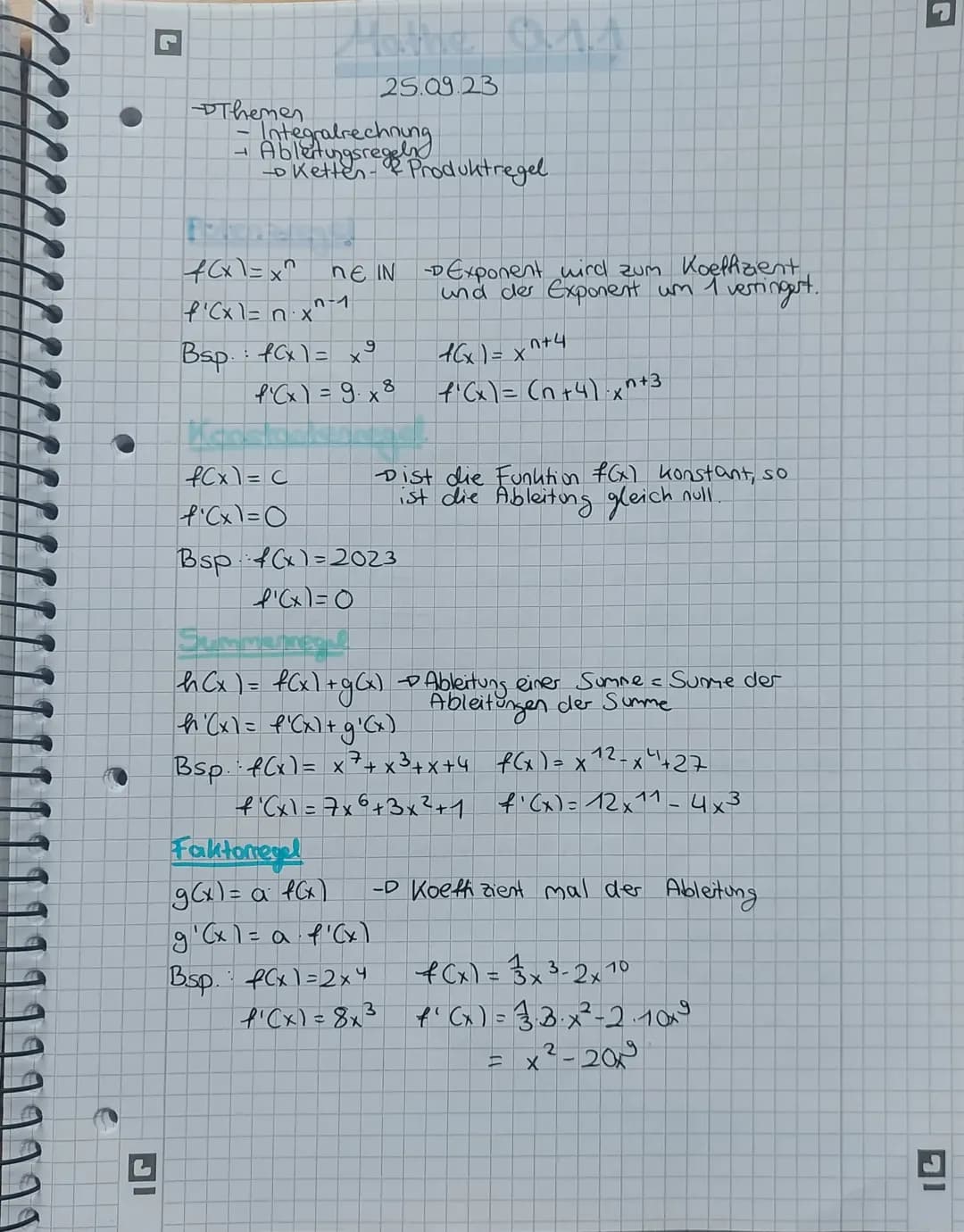 Lernzettel Ableitungsregeln und Integralrechnung
