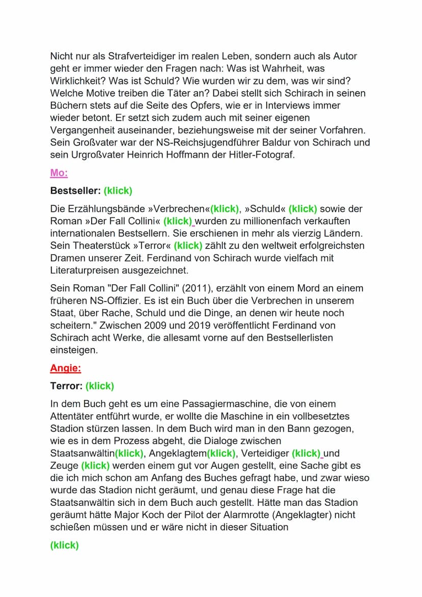 Angie:
Der Spiegel nannte Ferdinand von Schirach einen »großartigen
Erzähler«<, die New York Times einen »außergewöhnlichen Stilisten<<,
der