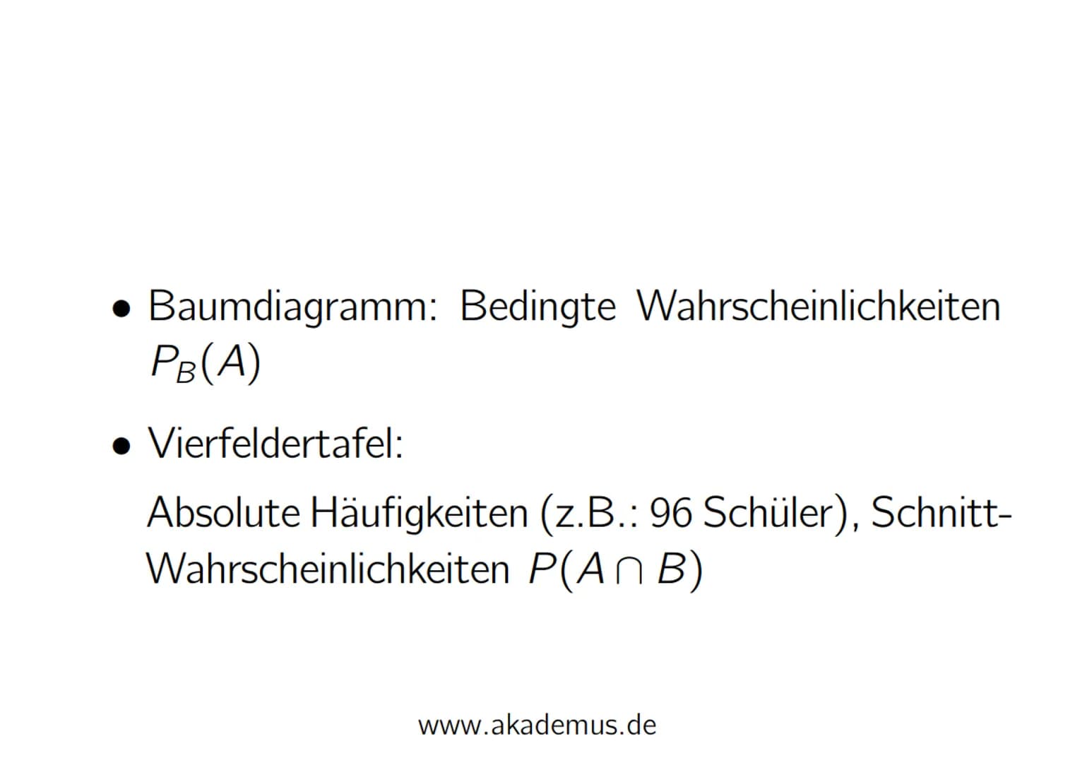 AKADEMUS
by Nick Klupak
Pfadregeln bei Baumdiagrammen
(Bsp.: 3-maliger Münzwurf)
50 Entlang eines Astes multiplizieren, um eine ganz bestimm