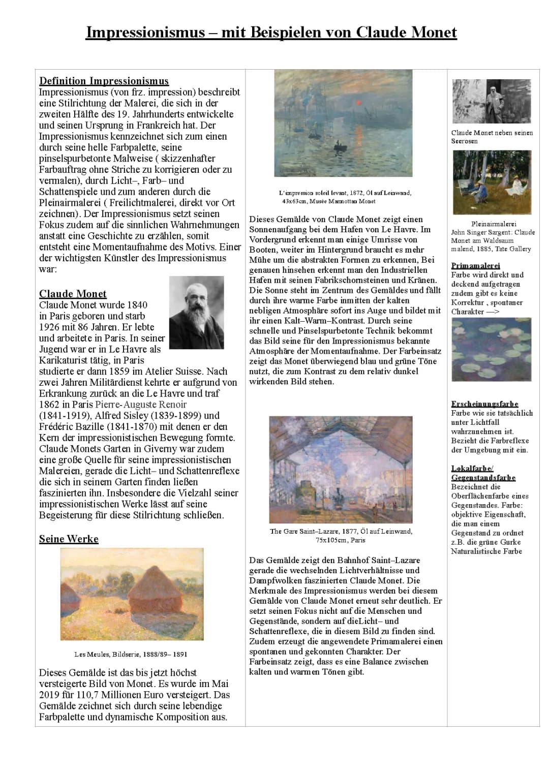 Impressionismus am Beispiel von Claude Monet 