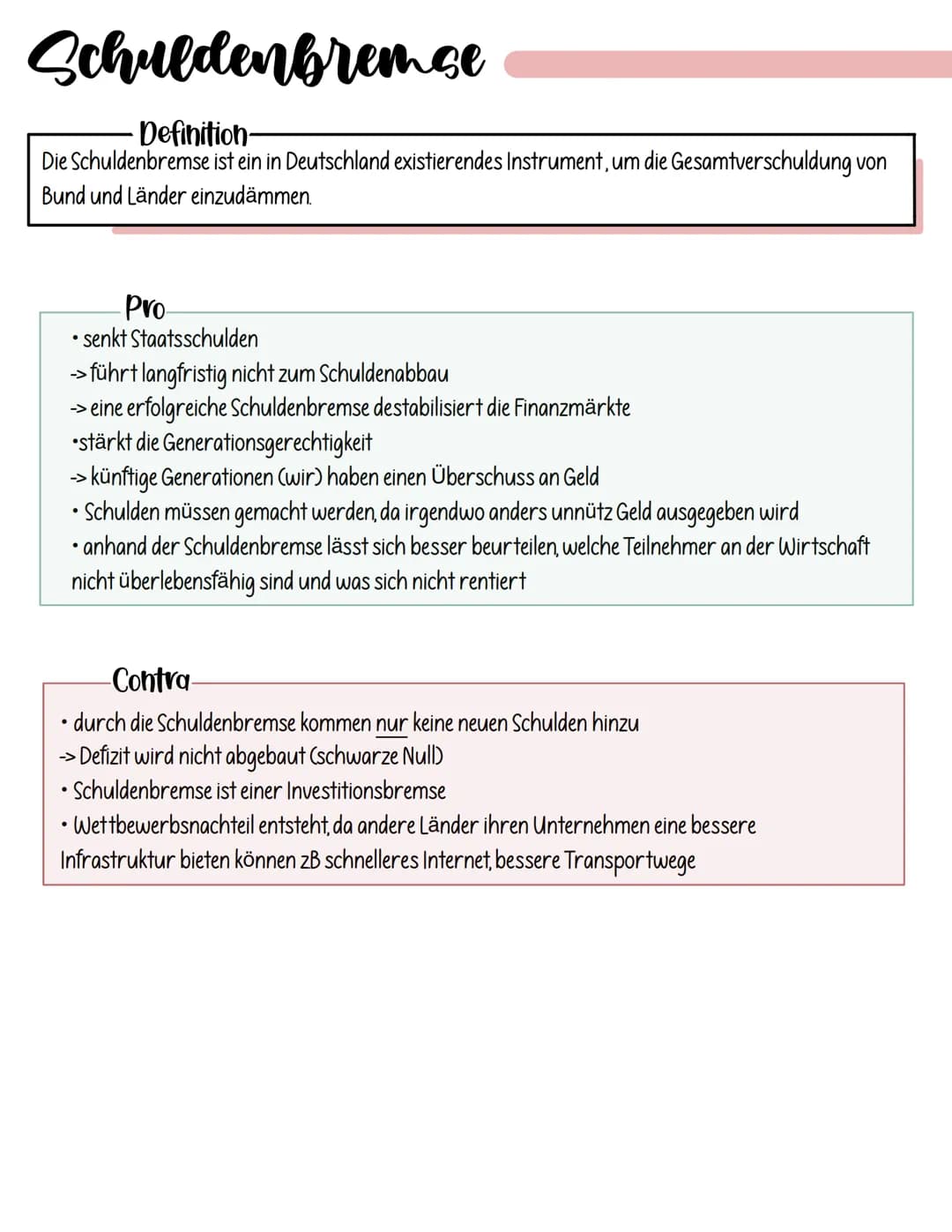 Schuldenbremse
Definition-
Die Schuldenbremse ist ein in Deutschland existierendes Instrument, um die Gesamtverschuldung von
Bund und Länder