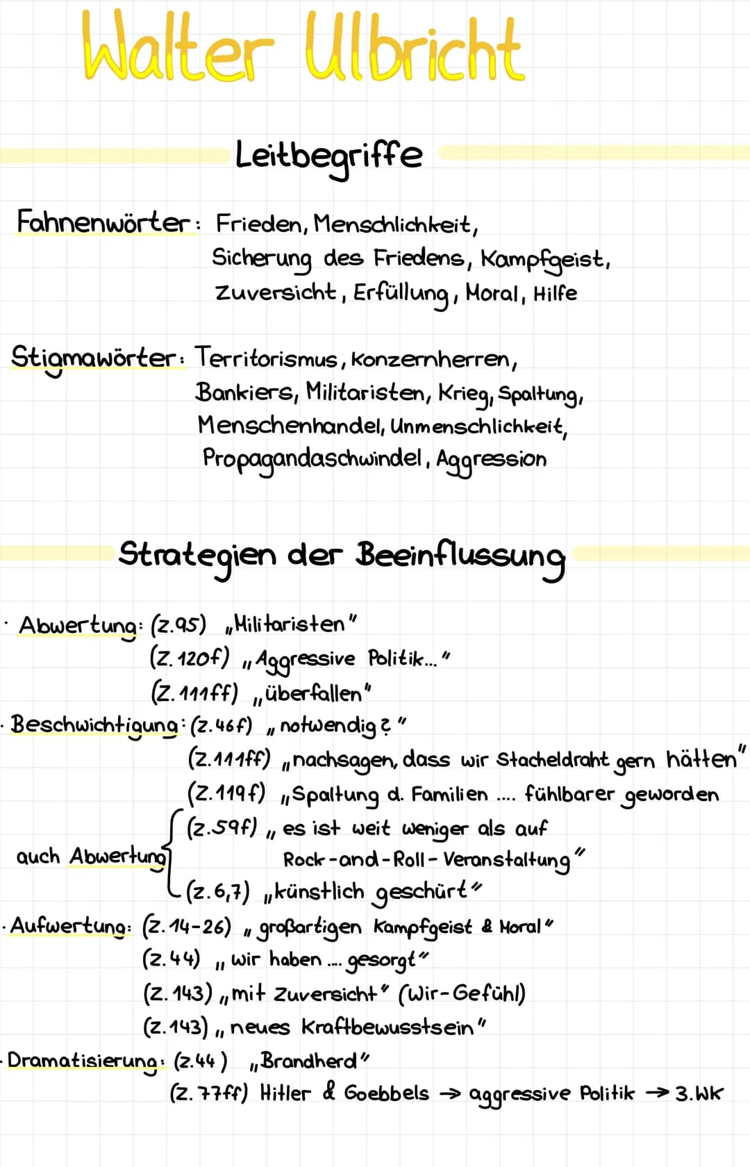 Walter Ulbricht
Leitbegriffe
Fahnenwörter: Frieden, Menschlichkeit,
Sicherung des Friedens, Kampfgeist,
Zuversicht, Erfüllung, Moral, Hilfe
