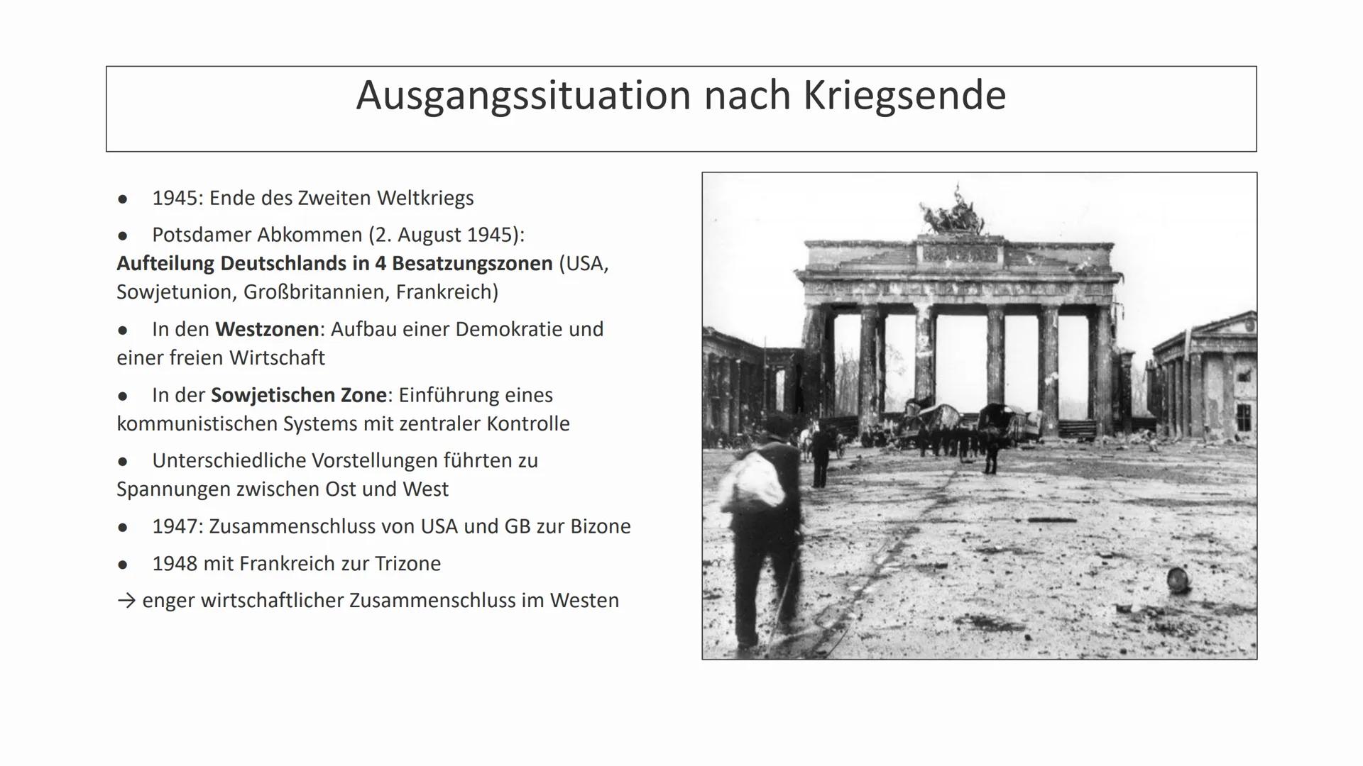# Teilung
# Deutschlands

Lea Schulte # Gliederung

*   Ausgangssituation nach Kriegsende
*   Marshall-Plan
*   Entstehung der Bundesrepubli