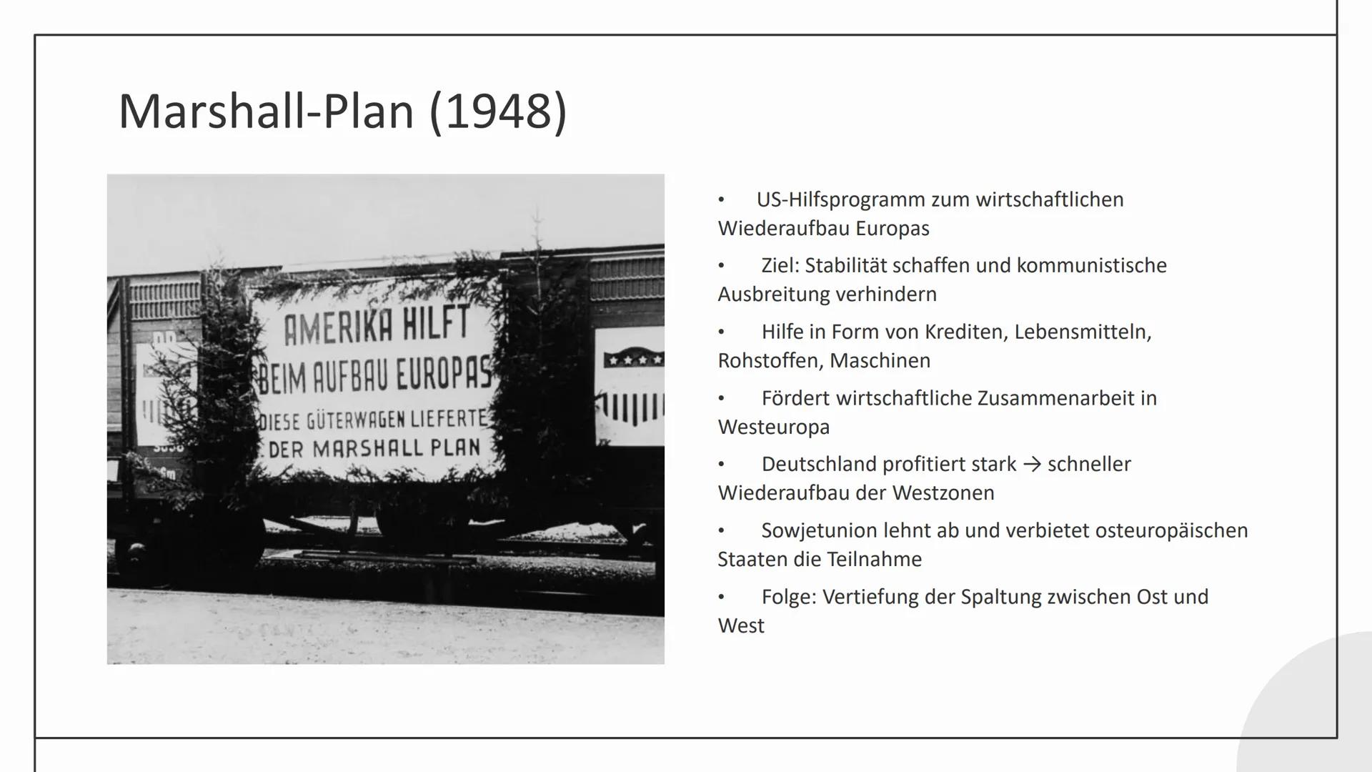 # Teilung
# Deutschlands

Lea Schulte # Gliederung

*   Ausgangssituation nach Kriegsende
*   Marshall-Plan
*   Entstehung der Bundesrepubli