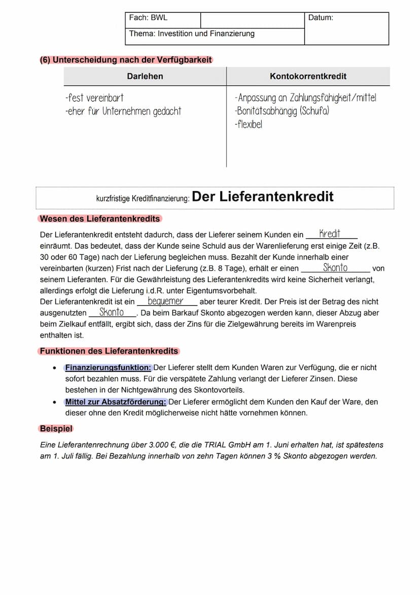 Kreditfinanzierung
Unter Kreditfinanzierung (Fremdfinanzierung) verstehen wir die Beschaffung fremder Mittel (Sachen
oder Geld) für einen be