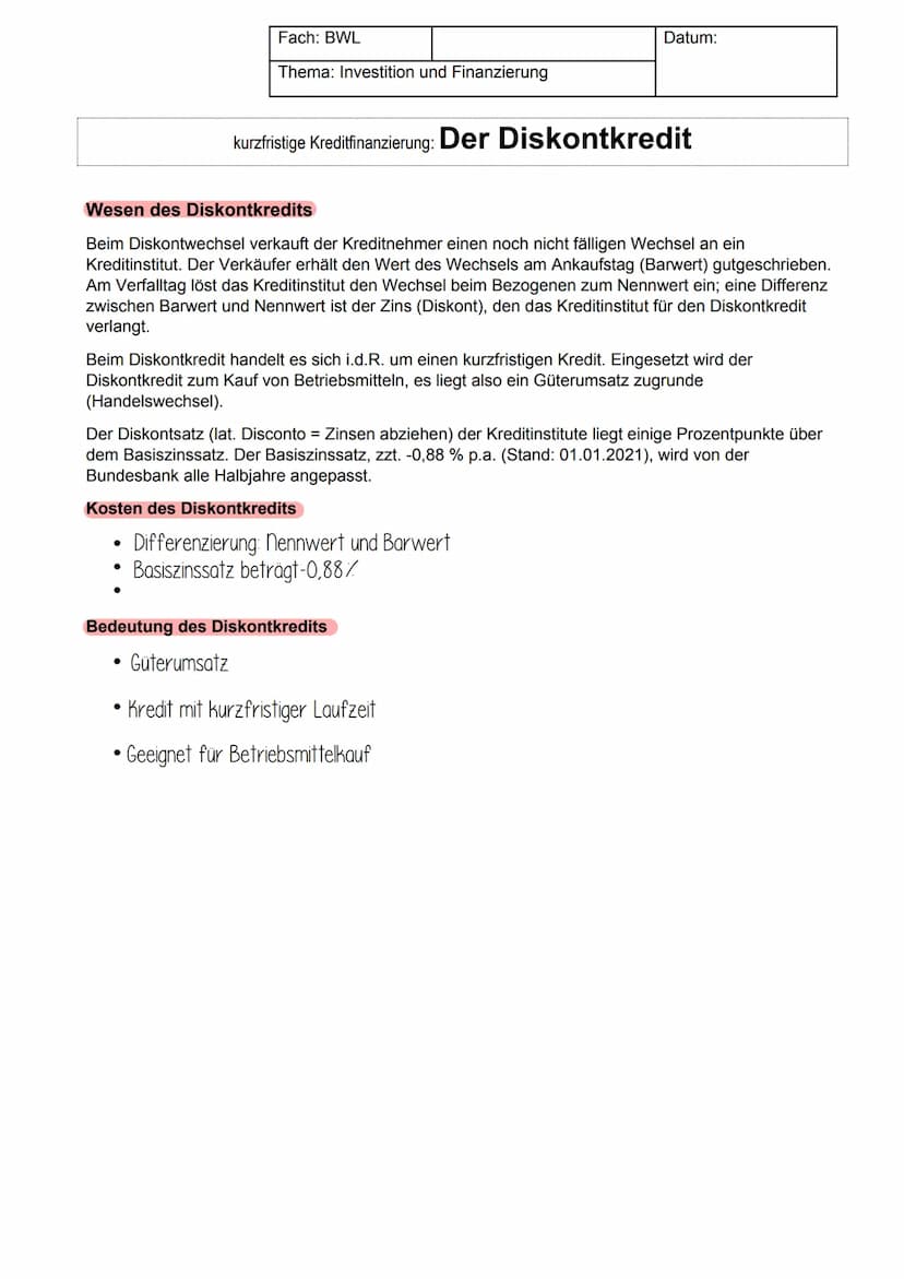Kreditfinanzierung
Unter Kreditfinanzierung (Fremdfinanzierung) verstehen wir die Beschaffung fremder Mittel (Sachen
oder Geld) für einen be