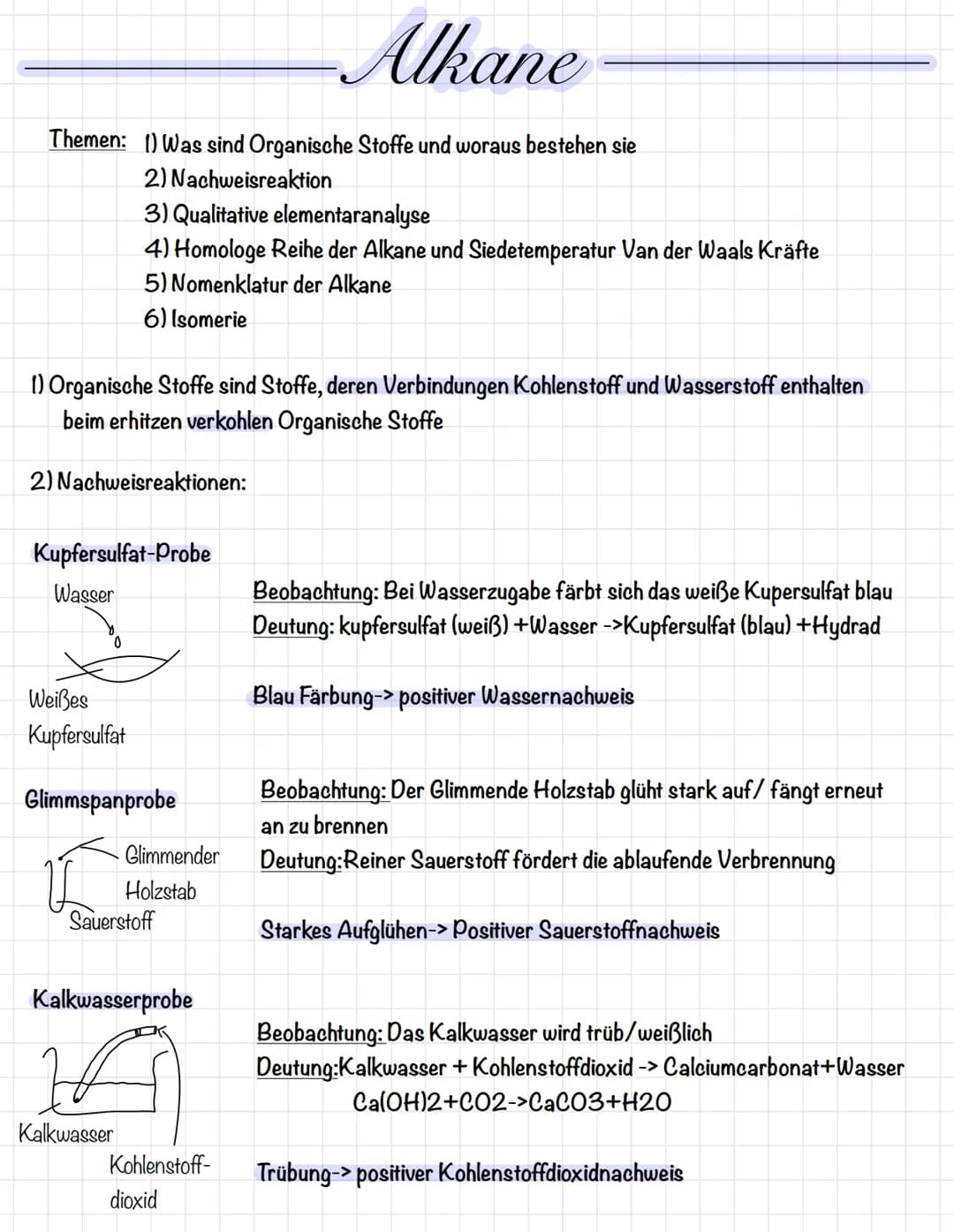 Themen: 1) Was sind Organische Stoffe und woraus bestehen sie
2) Nachweisreaktion
1) Organische Stoffe sind Stoffe, deren Verbindungen Kohle