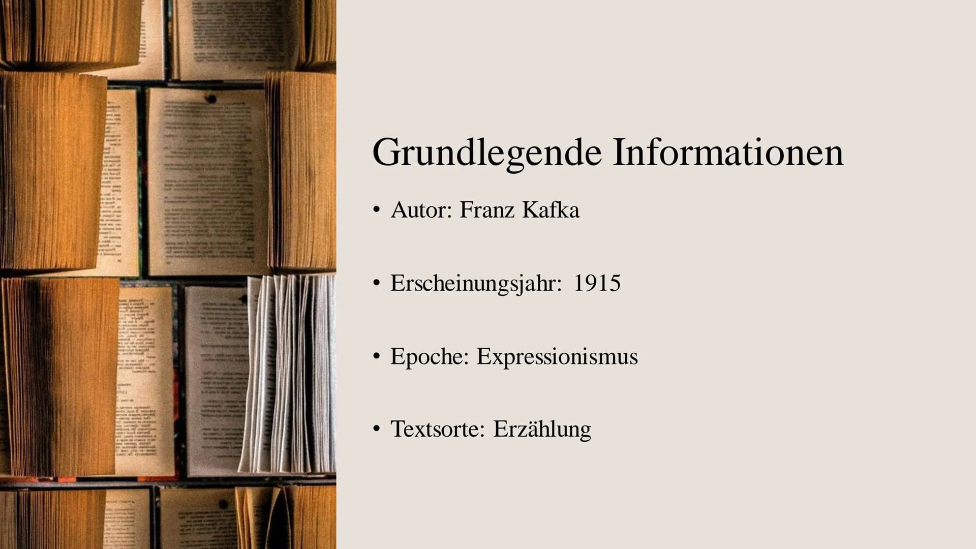 Die Verwand
DIE
VERWANDLUNG
Die Verwandlung
Franz Kafka Inhaltsverzeichnis
Der Autor Franz
Grundlegende
Informationen
Kafka (Biographie,
Bez