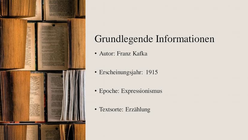 Die Verwand
DIE
VERWANDLUNG
Die Verwandlung
Franz Kafka Inhaltsverzeichnis
Der Autor Franz
Grundlegende
Informationen
Kafka (Biographie,
Bez