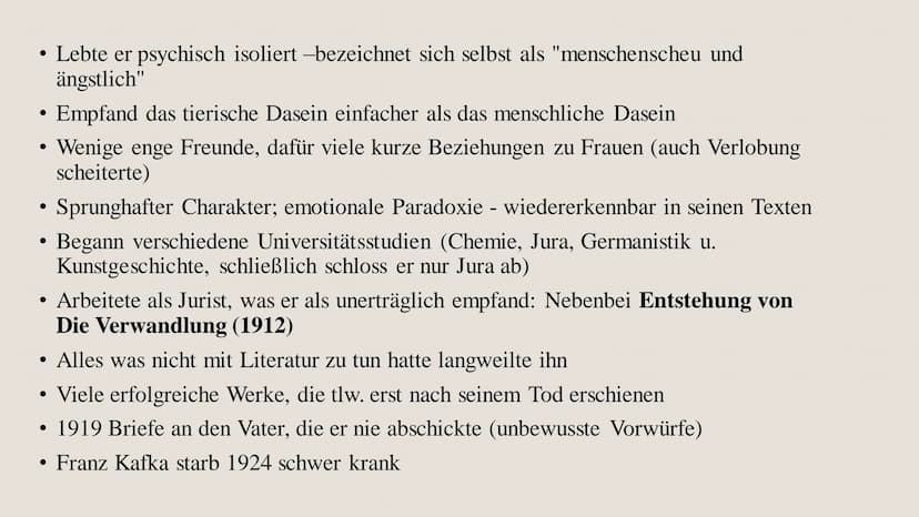 Die Verwand
DIE
VERWANDLUNG
Die Verwandlung
Franz Kafka Inhaltsverzeichnis
Der Autor Franz
Grundlegende
Informationen
Kafka (Biographie,
Bez